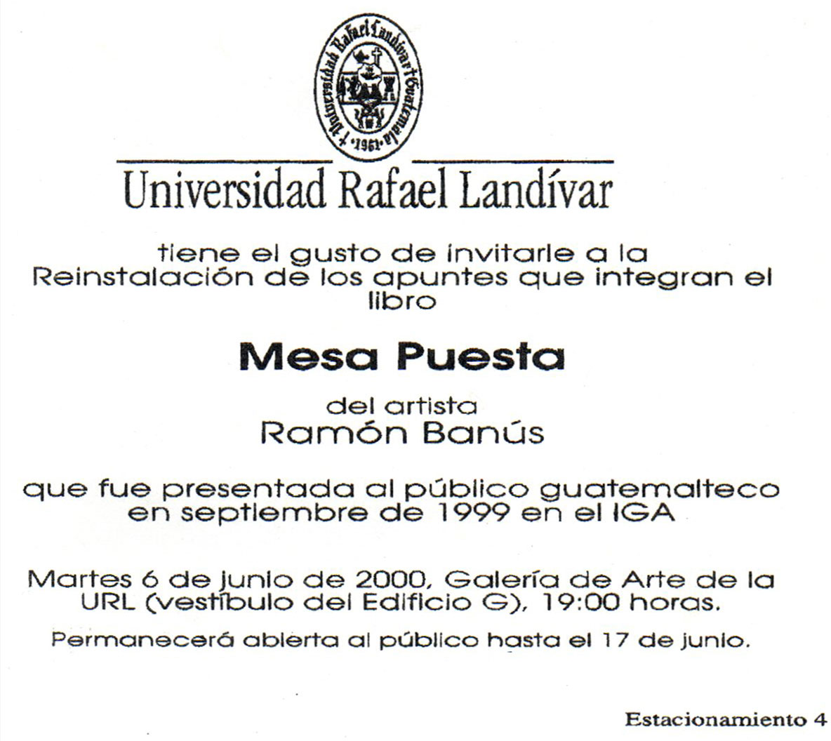 Invitación o fotografía: Universidad Rafael Landívar, 2000