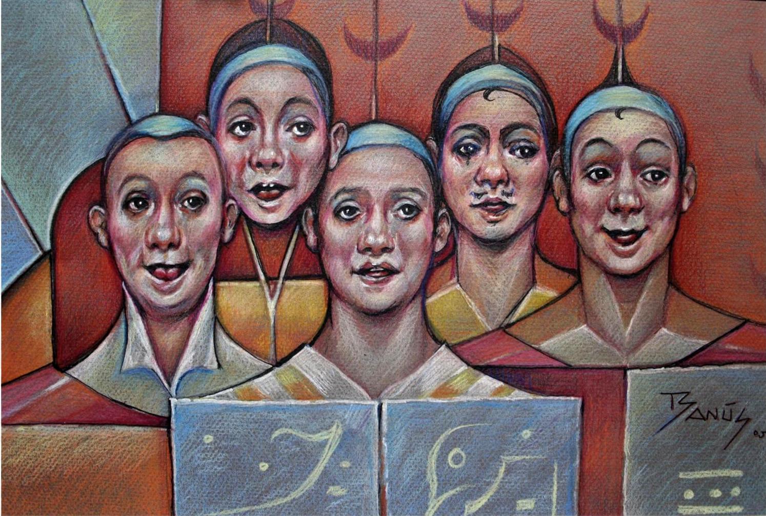 Coro de cinco, Técnica mixta, 2005