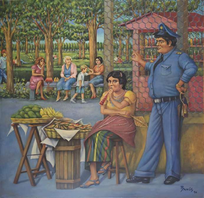 El policía cantineador, Óleo sobre Masonite, 1996