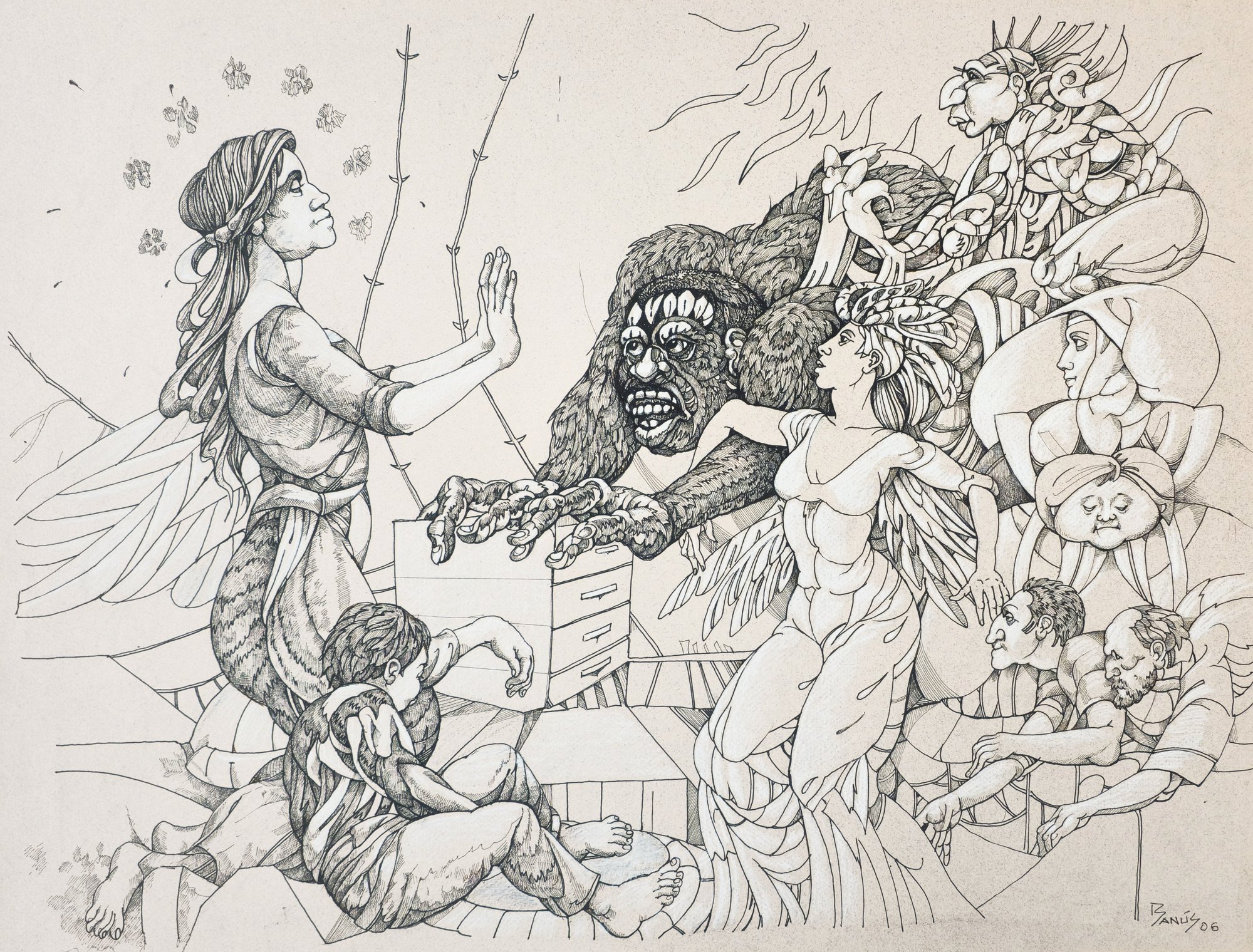 ¿De qué sirve la palabra?, Tinta sobre cartón ilustración, 2006