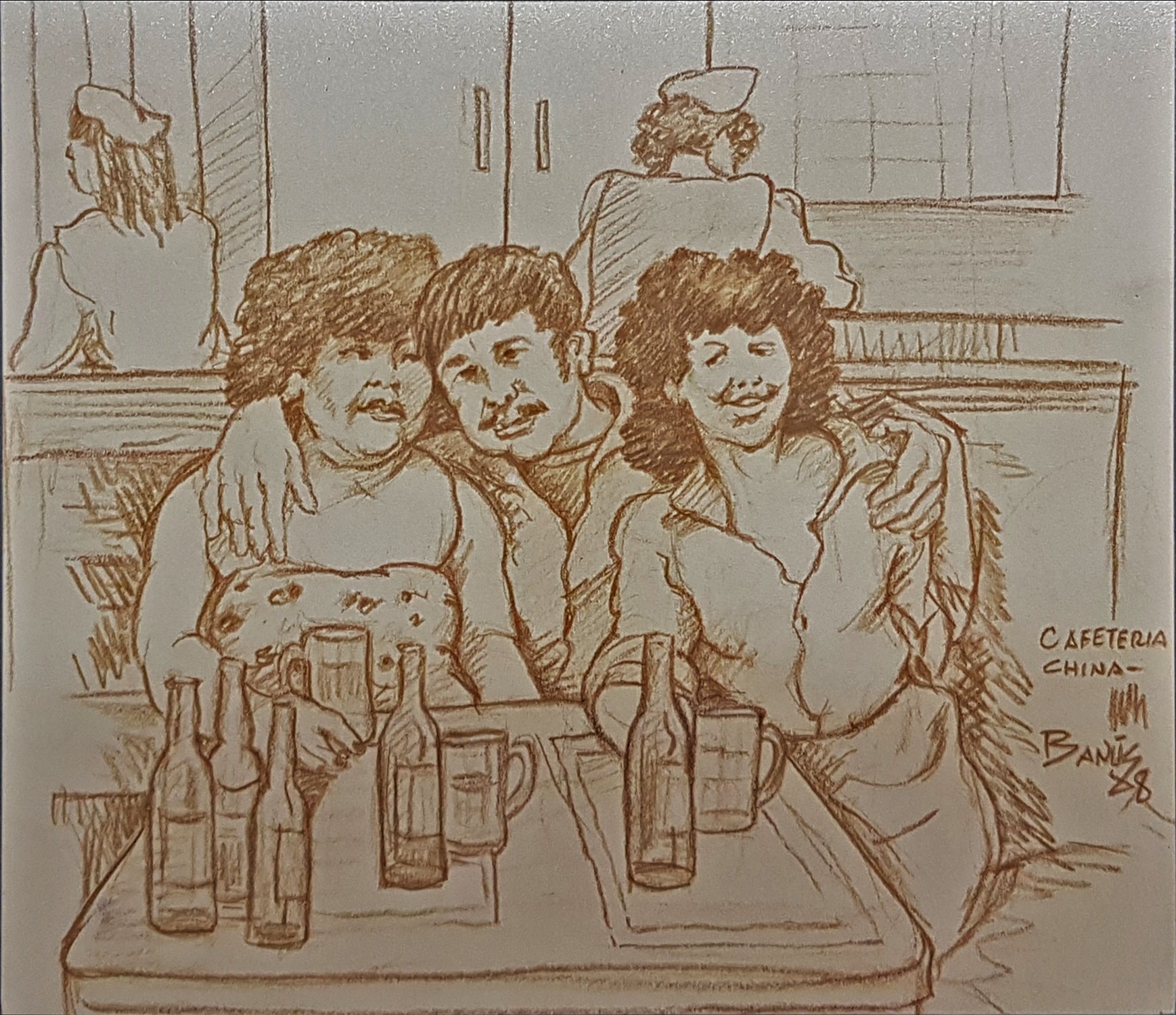 En la cafetería, Crayón, 1988