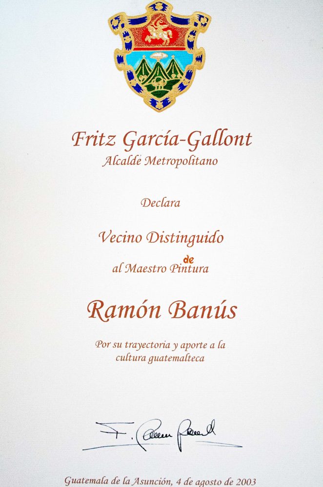 Diploma: Vecino Distinguido de la Ciudad de Guatemala